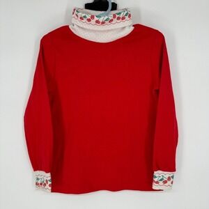 Vintage 90s Hartstrings Kids Red Long‎ Sleeve Cherry Turleneck Top Size 6 USA